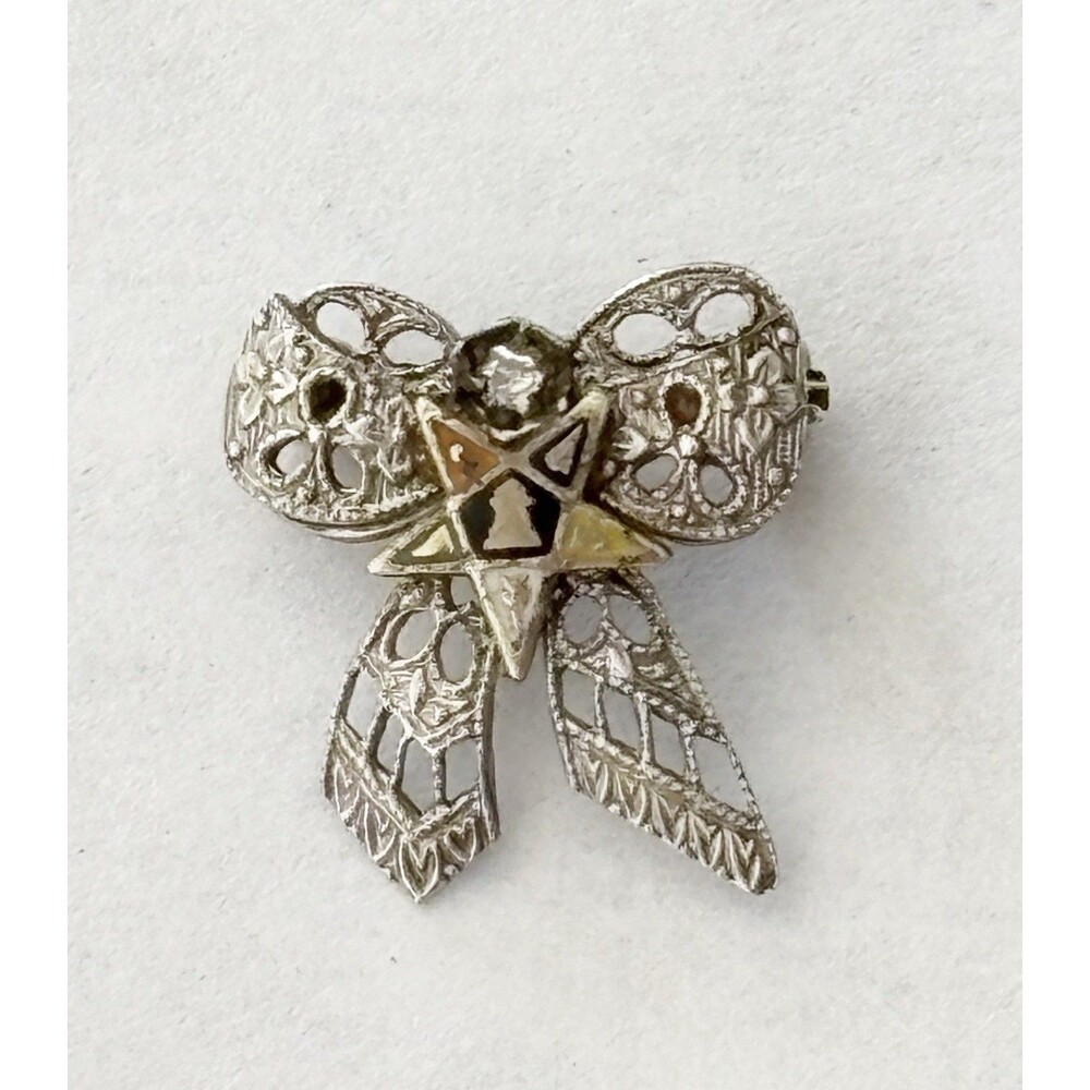 Order of The Eastern Star Bow Brooch With Tiny Diamond